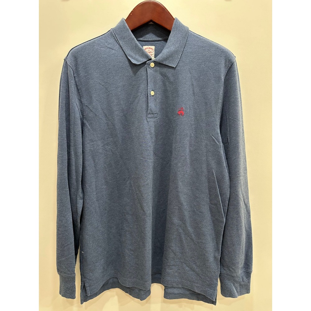 Brooks Brothers Mens XL Blue Supima Cotton Long Sleeve Polo Shirt Original Fit